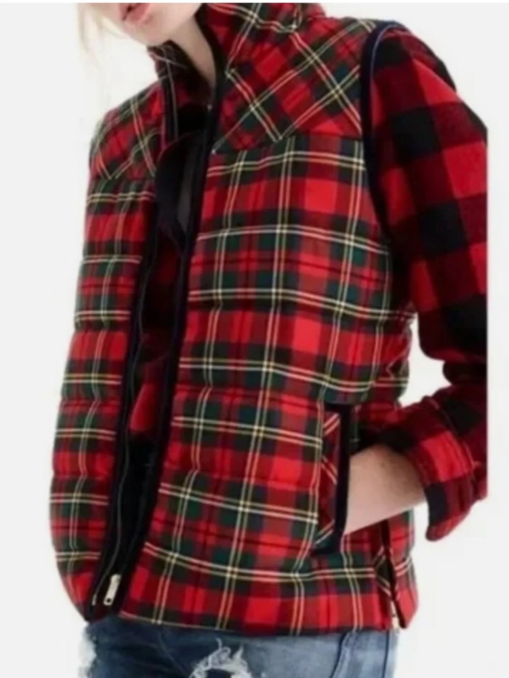 J. Crew Tartan Plaid Mountain Puffer Vest